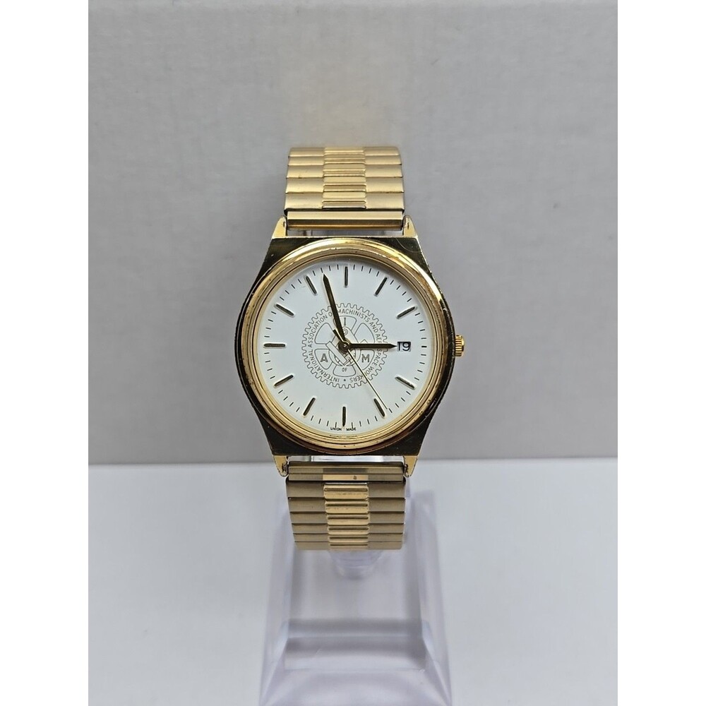 American Time IAM Union Made Mens Gold Tone Quartz Watch New Battery Date